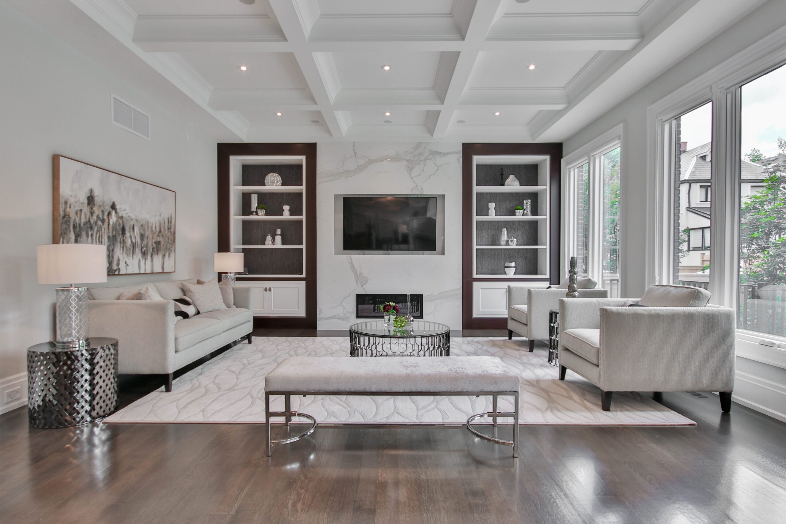 interior makeover of open living room with lots of natural lights